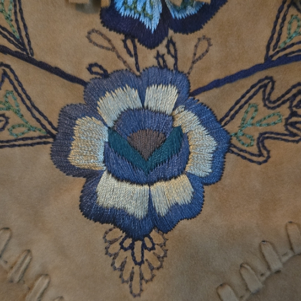 Double D Ranch Beige Leather Jacket with Blue Floral Details - Picture 11 of 16